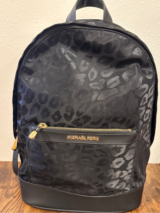 Michael Kors Handbags - NWOT Michael Kors Black Leopard-Print Nylon Backpack with Gold Hardware